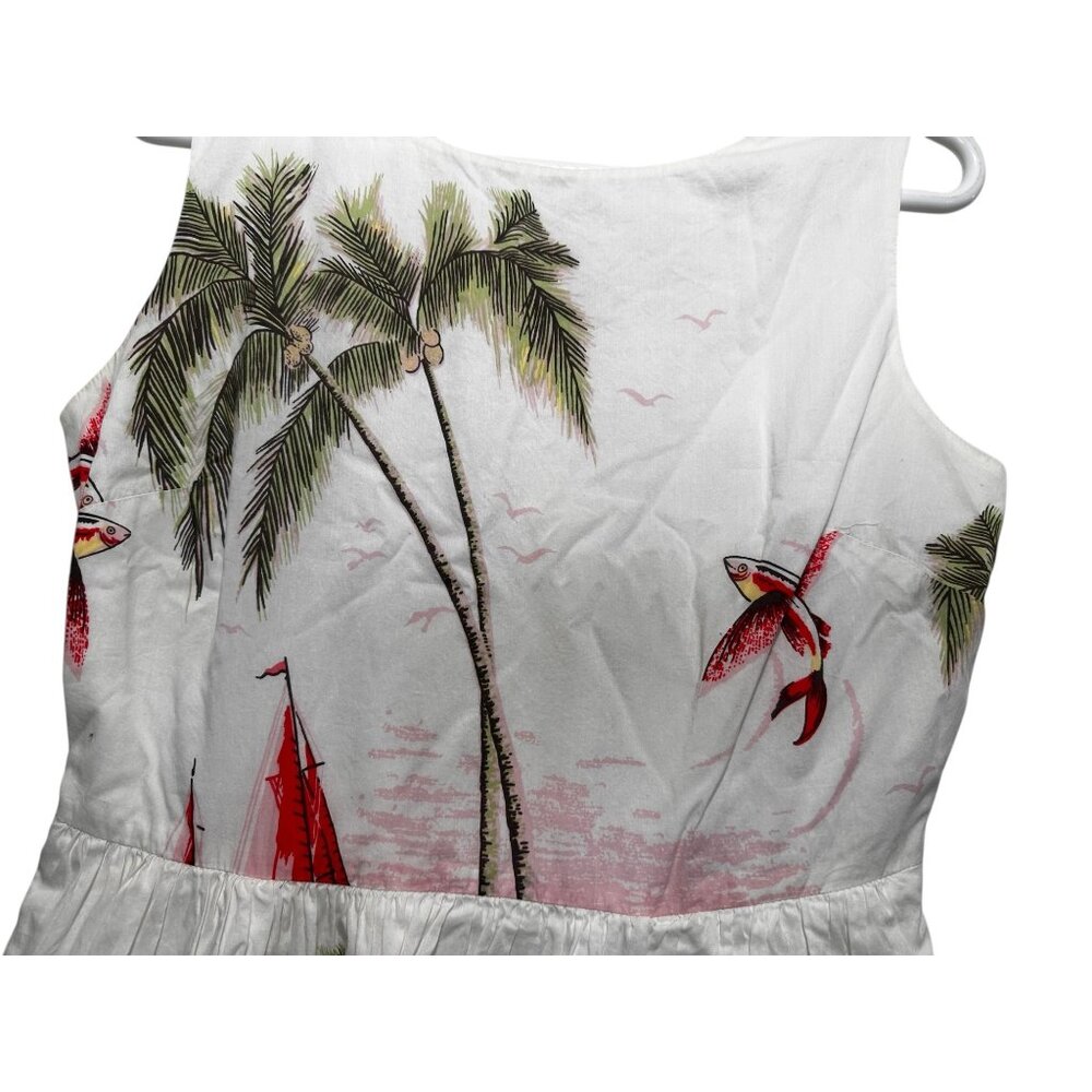 JCrew Barbados Map Palm Tree Fish Novelty Midi Dress Womens 10 Tropical Vacation - Picture 15 of 16